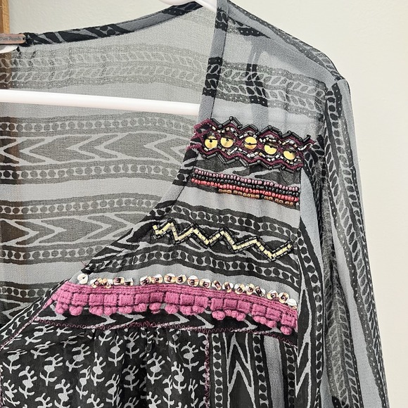 Free People "Feather in the Wind" Sheer Boho Airy Embellished Tunic Size S - Picture 3 of 9